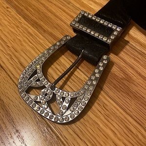 Nicole Miller Black Pony Hair Belt with Crystal Silver Toned Buckle! 💎